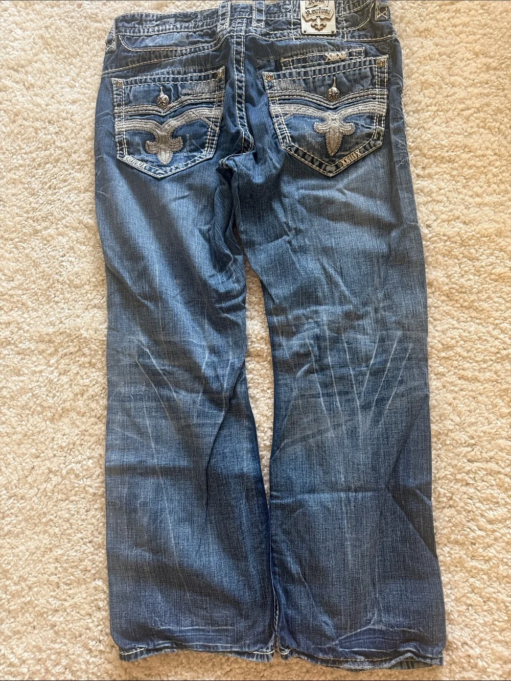 Rock Revival Men's Straight Leg Jeans in Dark Blue Wash